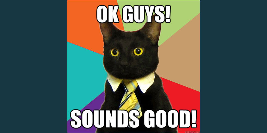 Picture of cat in a suit saying sounds good