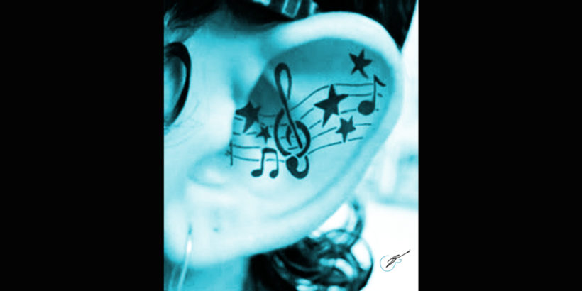 Ear With Music Tattoo